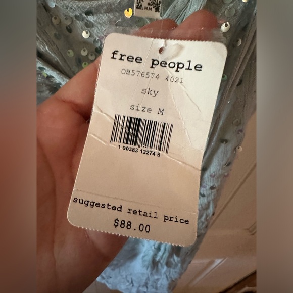 NWT free people Fairy Sequin  Mini Slip dress baby blue sparkly slip dress sz m - Picture 16 of 17